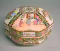 Large Contemporary Asian Octagonal Polychrome Enamel Decorated Porcelain Covered Jar
