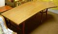Modern Amorphous Laminatetop Desk with Metalmounted Hardwood Legs