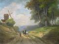 20th Century Continental School Landscape with Figures by a Windmill
