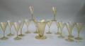 Set of Fourteen Pale Amber Glass Martini Glasses and Vase