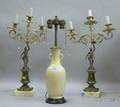 White Asian Bottleform LampVase and a Pair of Neoclassical Metal on Marble Lamps