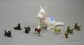 Milk Glass Scottie Dog and Small Metal Group of Dogs and Animals