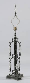 Large Neoclassical Patinated Cast Bronze Table Lamp with Colorless Cut Glass Mounted Tasselform Pendants