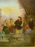 Framed 19th Century American School Oil on Canvas of Ice Skaters on a Lake