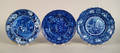Two blue Staffordshire plates together with a soup bowl 19th c
