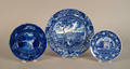 Three historical blue Staffordshire plates 19th c