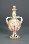 Jeweled Coalport Porcelain Twohandled Vase and Cover