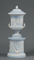 Wedgwood Solid Light Blue Jasper Borghese Vase and Cover on Pedestal Base