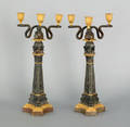 Pair of French bronze and ormolu three arm candelabra late 19th c