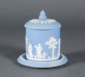 Wedgwood Light Blue Jasper Dip Biscuit Jar on Stand