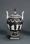 Modern Wedgwood Solid Black Jasper Vase and Cover