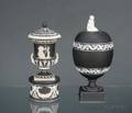 Two Wedgwood Black Jasper Dip Vases and Covers