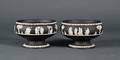 Two Similar Wedgwood Solid Black Jasper Footed Bowls