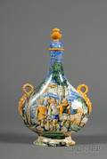 Italian Renaissance Revival Handpainted Maiolica Pilgrim Flask