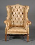 George III Style Mahogany and Leather Wing Chair