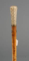 English Ivory Pique Handled Walking Stick