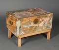 Nest of Eight Chinese Export Polychrome Painted Pigskin Trunks on a Stand