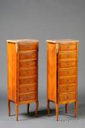 Pair of Louis XVXVI Style Marbletop and Tulipwood Petit Semainieres
