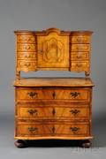 South German Baroque Crossbanded Walnut and Inlaid Two Part Chest