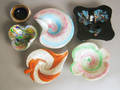 Six art glass ashtrays