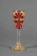 Large Bohemian Colorless and Cranberry Flashed Cut Glass Chalice