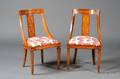 Pair of Italian Neoclassical Marquetry Inlaid Walnut Side Chairs