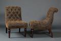 Pair of Louis Philippe Style Mahoganized and Overupholstered Slipper Chairs