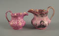 Staffordshire transfer decorated pink luster pitcher with bust of George IV