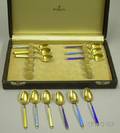 Set of Twelve Watson Goldwashed Sterling and Basse Taille Enamel Demitasse Spoons