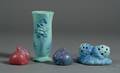 Four Pieces of Van Briggle Vase Flower Frog and Two Rabbits