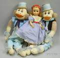 Two Dressed Sock Monkeys and a Madame Alexander Beth Doll