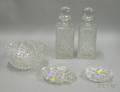 Colorless Cut Glass Bowl a Pair of Decanters and Two Small Dishes
