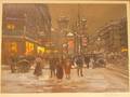 Framed Edouard Cortes Print of a Street Scene in Winter