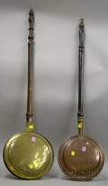 Two Brass and Copper Bedwarmers with Turned Wood Handles
