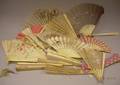 Large Group of Silk and Ivory Folding Hand Fans