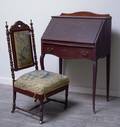 Victorian Gothic Revival Tapestry Upholstered Rosewood and Rosewood Veneer Slipper Chair and an Edwardian Lady