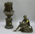Glazed Terra Cotta Bust of Dante and a Patinated Cast Metal Shakespearean Figure
