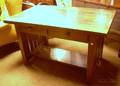 Arts  Crafts Oak Slatsided Library Table with Two Drawers
