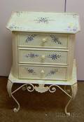 Diminutive Provincial Paint Decorated Iron and Wooden ThreeDrawer Chest