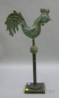 Small Molded Copper Rooster Weather Vane on Stand with Copper Sphere