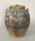 Six gallon stoneware lidded crock 19th c