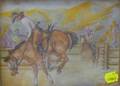 Framed Crayon on Paper Western Illustration