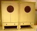 Pair of Chinesestyle Brassmounted Whitepainted Wooden TwoDoor Cabinets over Long Drawer