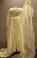 Vintage 1950s Chantilly Lace and Satin Wedding Gown and Veil