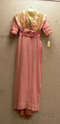 Early 20th Century Embroidery and Lace Embellished Pink Striped Silk Tea Dress