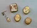 14kt White Gold Framed Shell Carved Cameo PendantBrooch Three GiltMetal Framed Brooches and a Cameo Pendant