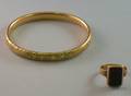 Victorian 10kt Gold Onyx Cameo Ring and GiltMetal Bangle