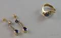 Modernist 14kt Gold Sapphire and Diamond Ring and a Pair of 14kt Gold Sapphire and Diamond Earrings
