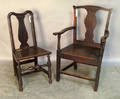 Two English Queen Anne oak dining chairs