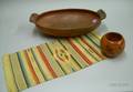 Small Southwest Painted Fish Decorated Pottery Jar a Small Saltillo Woven Wool Mat and a Mexican Pottery Bowl